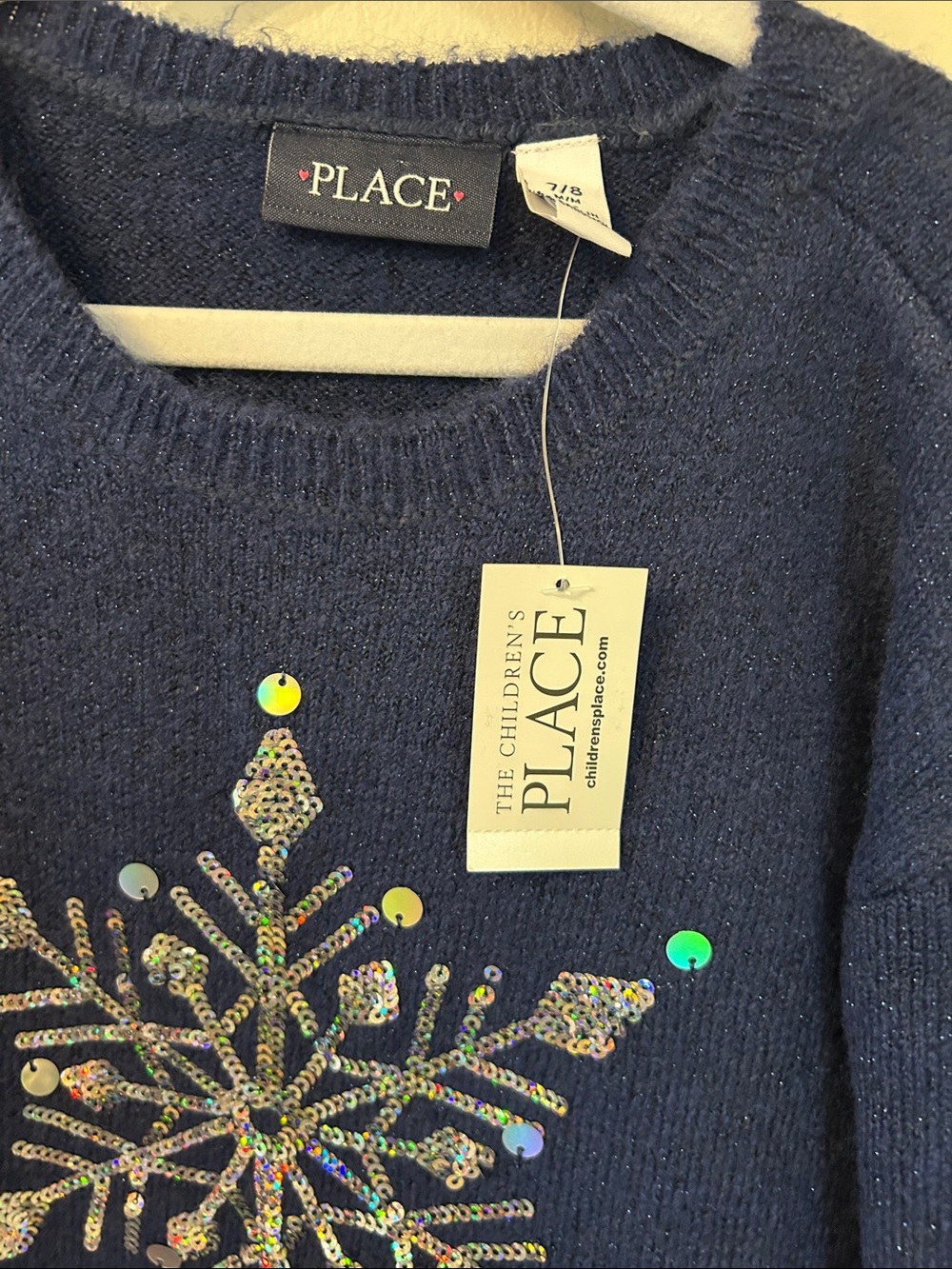 The Children's Place Navy Knit Dress with Silver Snowflake - holiday - size 7/8 - Picture 8 of 9
